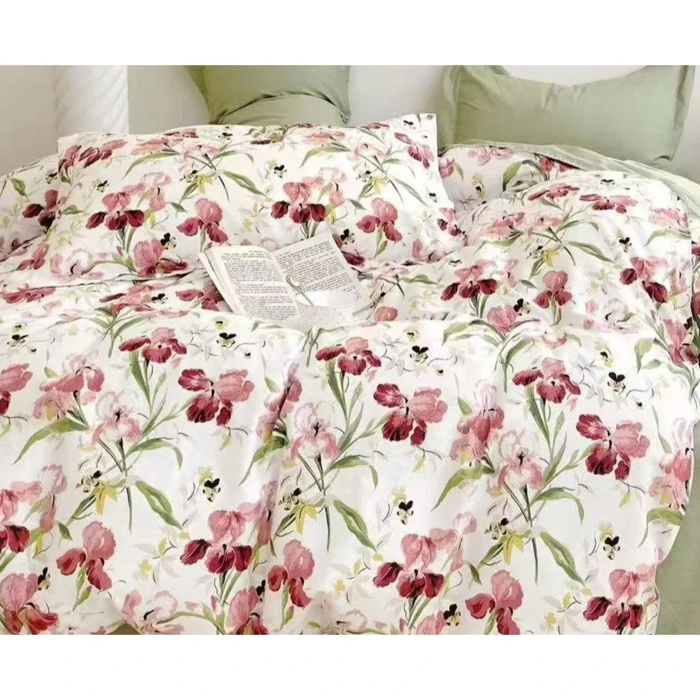 Ada Lucina Red‎ Green 100% Cotton Comforter Reversible Comforter Set of 3 Queen
